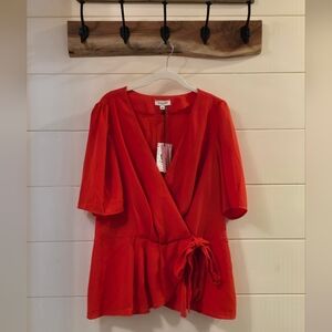 Vibrant Red Wrap-Style Blouse